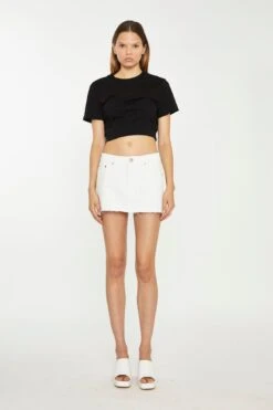 Glamorous White Low-Waisted Denim Mini-Skirt -Cheap Softly Dressed Store TM0941 WHI 01
