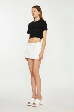 Glamorous White Low-Waisted Denim Mini-Skirt -Cheap Softly Dressed Store TM0941 WHI 03
