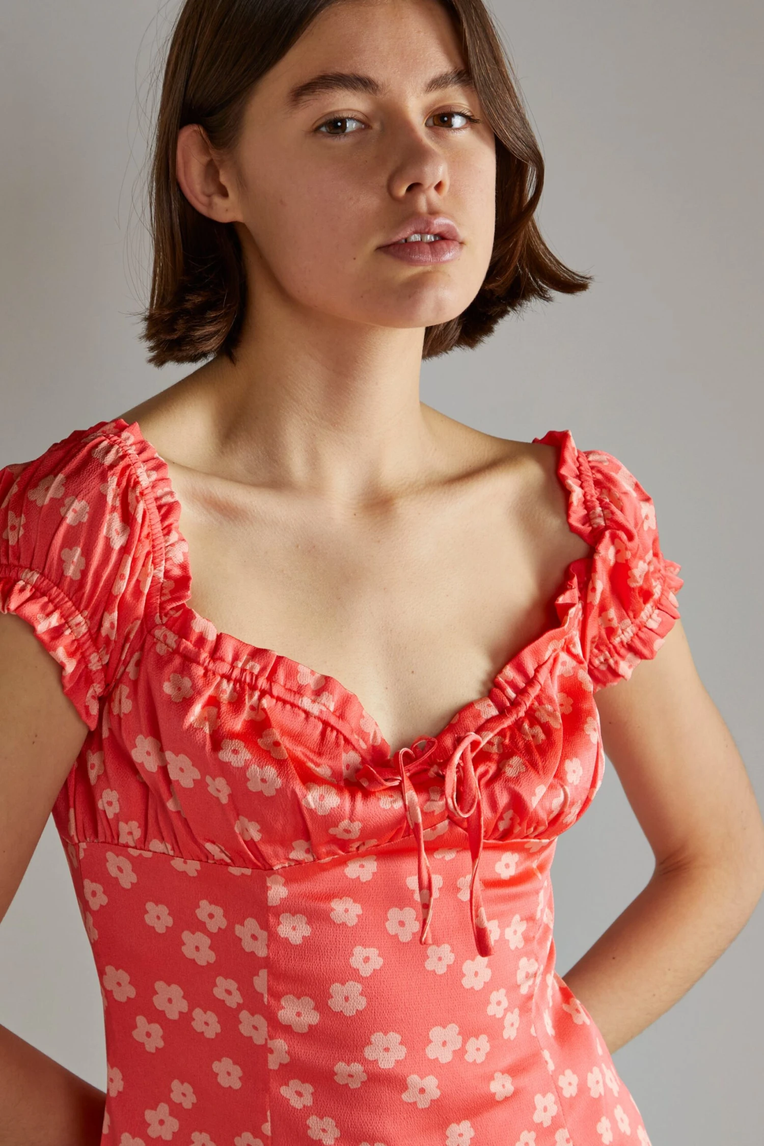 Glamorous Coral-Pink Daisy Milkmaid Mini-Dress 4 Glamorous Coral-Pink Daisy Milkmaid Mini-Dress - Image 4