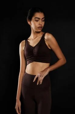 Glamorous Chocolate Ruched Sports Bra