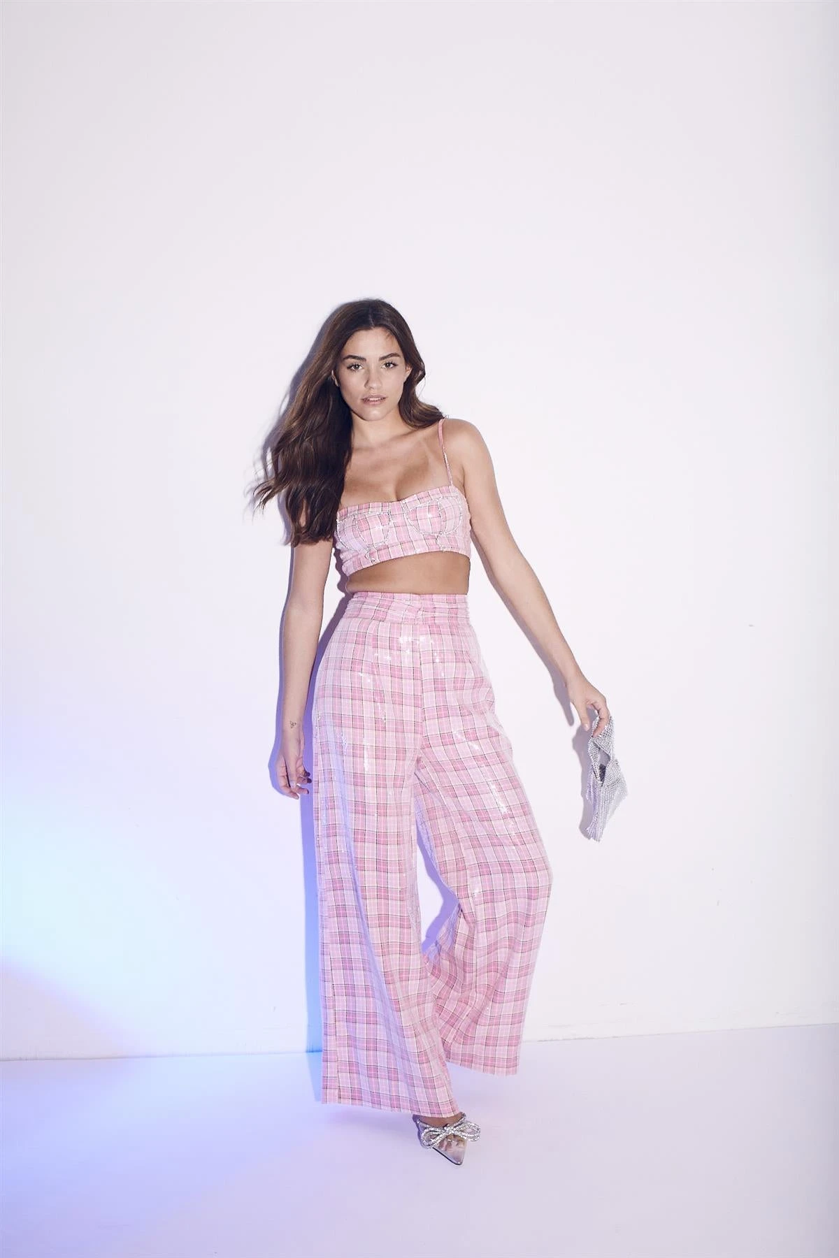 Glamorous Cher Co-ord Ruched Waist Trousers - Pink Check Sequin 3 Glamorous Cher Co-ord Ruched Waist Trousers - Pink Check Sequin - Image 3