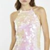 Glamorous Iridescent Large-Sequin Lace-Up Halterneck Mini-Dress