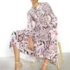 Glamorous Multi Abstract Long Sleeve Midi Dress
