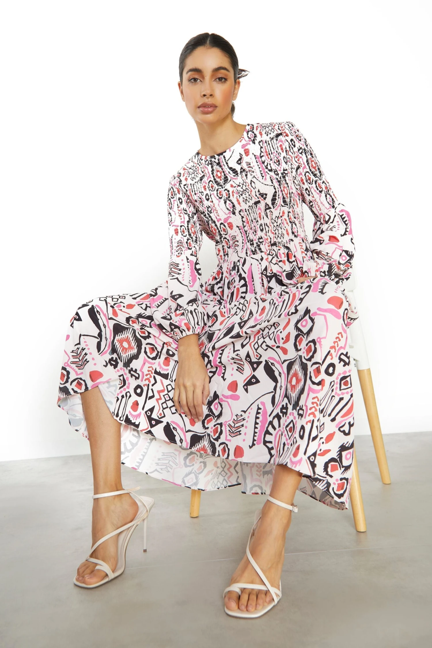 Glamorous Multi Abstract Long Sleeve Midi Dress 1 Glamorous Multi Abstract Long Sleeve Midi Dress