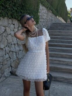 Glamorous Summer 3D-Floral Skater Mini-Dress -White -Cheap Softly Dressed Store a79422bc c31f 4a1c a134 bb33423774be