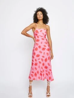Glamorous Pink Floral Tie Back Midi Dress
