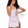 Glamorous Lilac Houndstooth Print Mini Dress