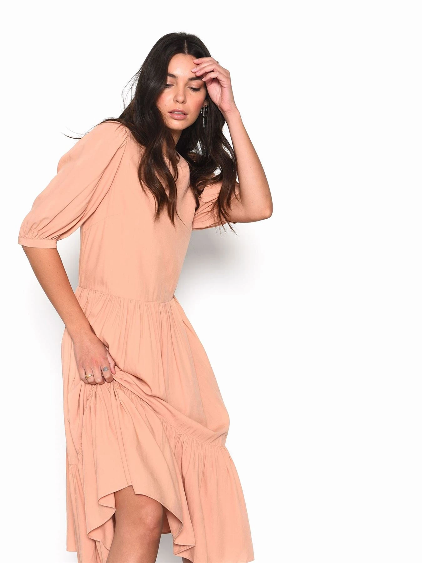 Glamorous Peach Long Sleeve Puff Midi Dress 3 Glamorous Peach Long Sleeve Puff Midi Dress - Image 3