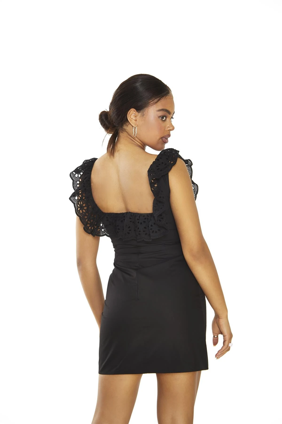 Glamorous Black Frill Neck Mini-Dress 2 Glamorous Black Frill Neck Mini-Dress - Image 2