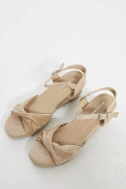 Glamorous Nude Twist Front Wedge Sandals