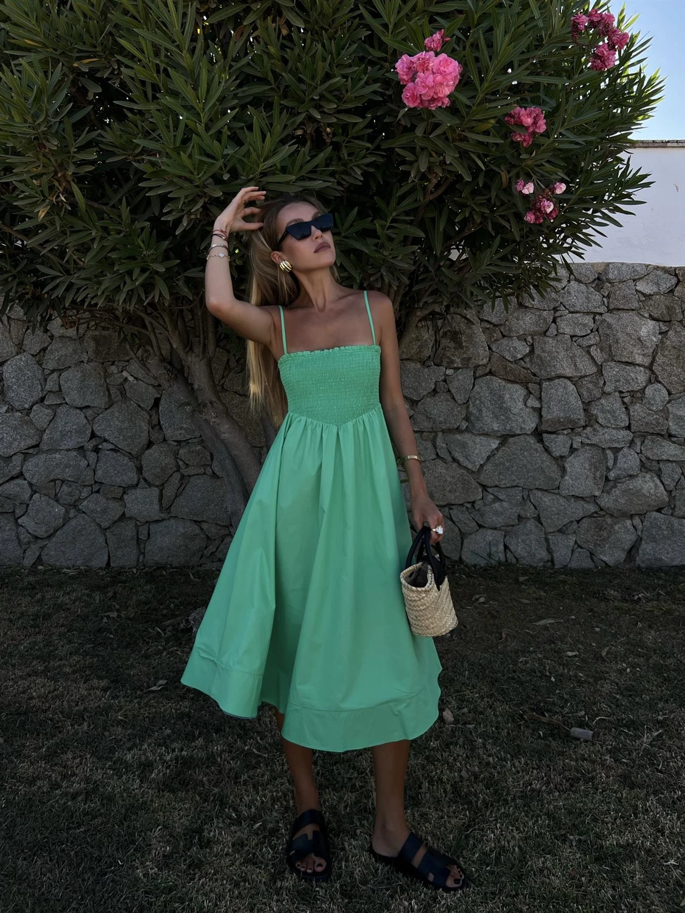 Glamorous Gracie Smocked Midi-Dress -Bright-Green 4 Glamorous Gracie Smocked Midi-Dress -Bright-Green - Image 4