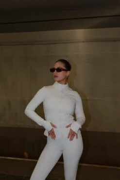 Glamorous Signature Full Zip Long Sleeve Top - Putty