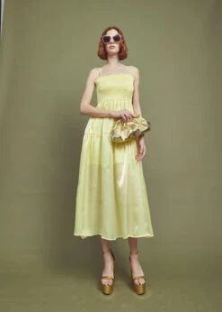 Glamorous Sabrina Smocked Empire-Line Midi Dress -Lemon -Cheap Softly Dressed Store b66695a7 9d93 4979 bcd4 b43e56b2d1f9