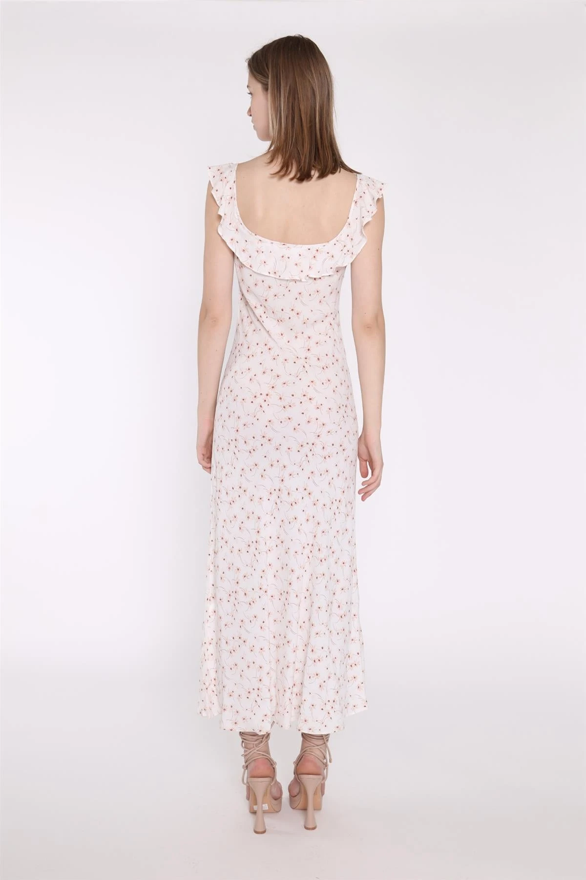 Glamorous White-Base Floral Ruffle Neck Midaxi-Dress 2 Glamorous White-Base Floral Ruffle Neck Midaxi-Dress - Image 2