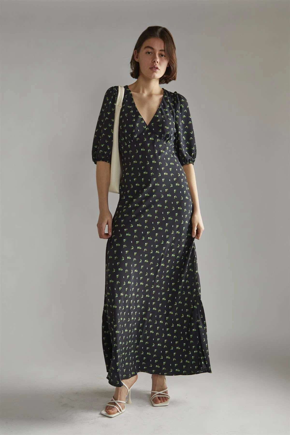 Glamorous Pink Vintage Bud-Floral V-neck Tea Midi-Dress 1 Glamorous Pink Vintage Bud-Floral V-neck Tea Midi-Dress