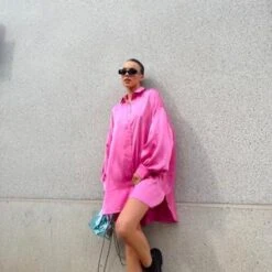 Pink Sateen Oversized Mini Shirt-Dress -Cheap Softly Dressed Store bb85c0e6c38841e1a55d5adb182660b6 tplv o3syd03w52 resize jpeg 300 300