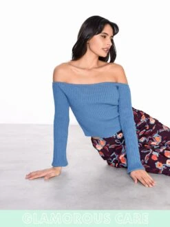 Glamorous Care Stone Blue Off The Shoulder Ribbed Crop Top 7 Glamorous Care Stone Blue Off The Shoulder Ribbed Crop Top -Cheap Softly Dressed Store bluerib1