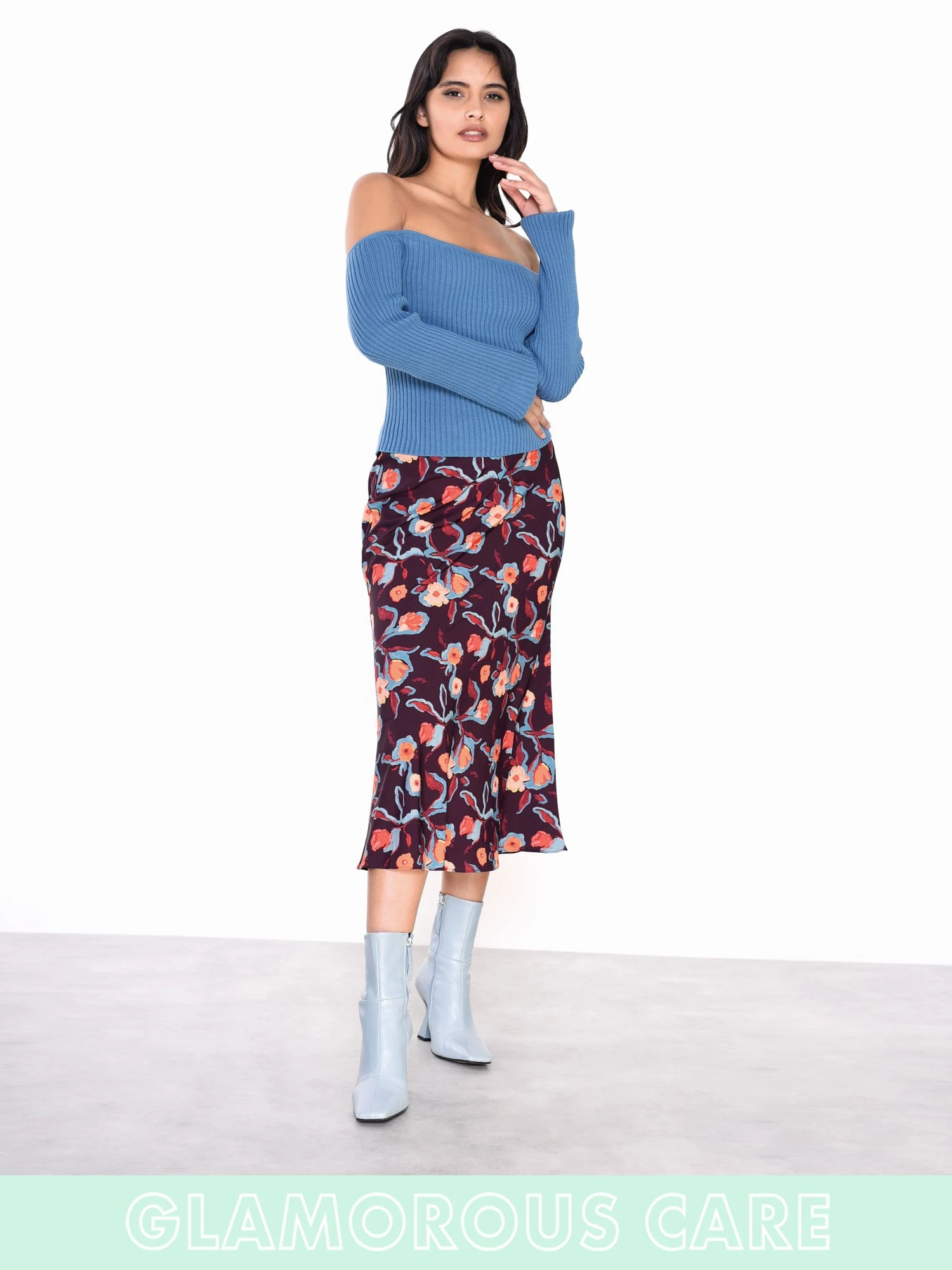 Glamorous Care Stone Blue Off The Shoulder Ribbed Crop Top 4 Glamorous Care Stone Blue Off The Shoulder Ribbed Crop Top - Image 4