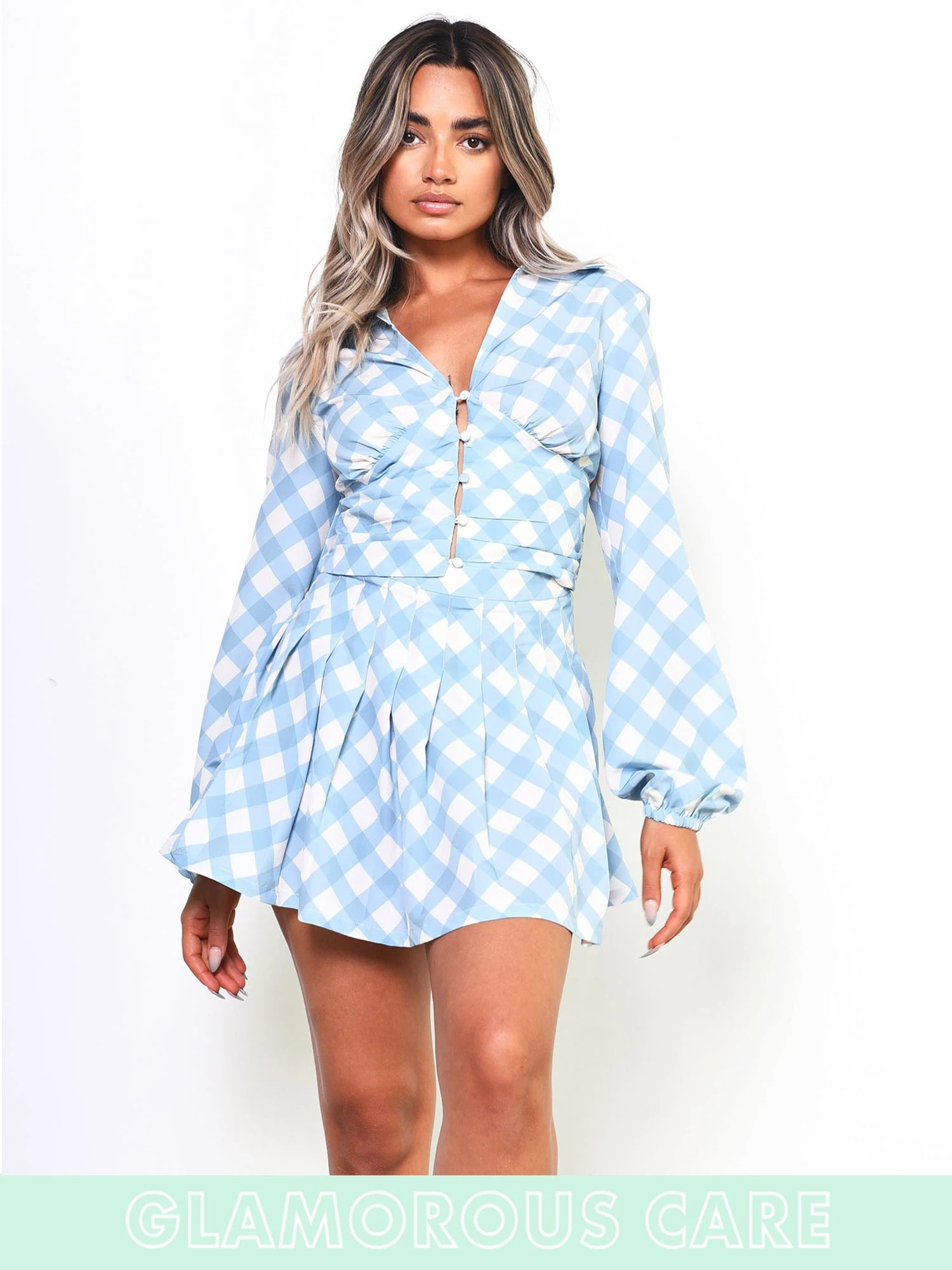 Glamorous Care Blue Check Skirt 2 Glamorous Care Blue Check Skirt - Image 2