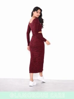 Glamorous Care Plum Melange Front Split Button Front Midi Skirt -Cheap Softly Dressed Store burgskirt3