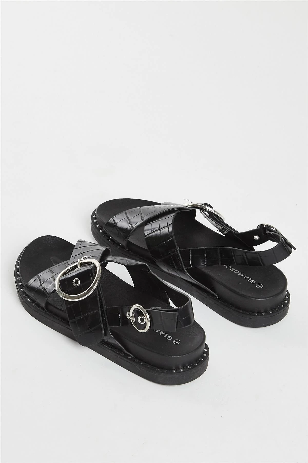 Glamorous Black Croc Cross Over Sandal 4 Glamorous Black Croc Cross Over Sandal - Image 4