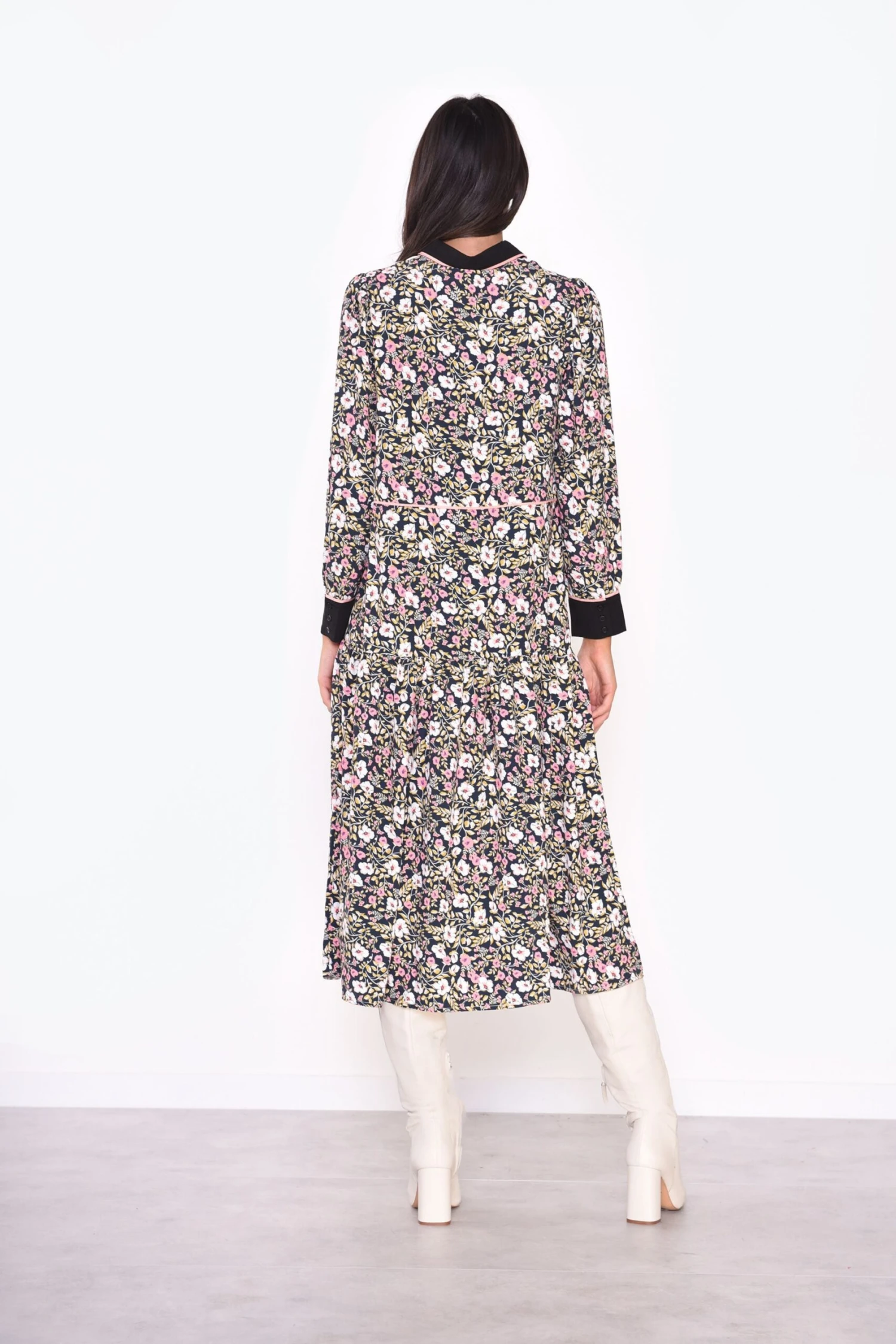 Glamorous Navy Folk Floral Black Collar Midi Dress 3 Glamorous Navy Folk Floral Black Collar Midi Dress - Image 3