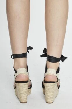 Glamorous Black Open Toe Lace Up Heeled Wedges -Cheap Softly Dressed Store c3300835 7e6f 4a26 9303 1730832fc681