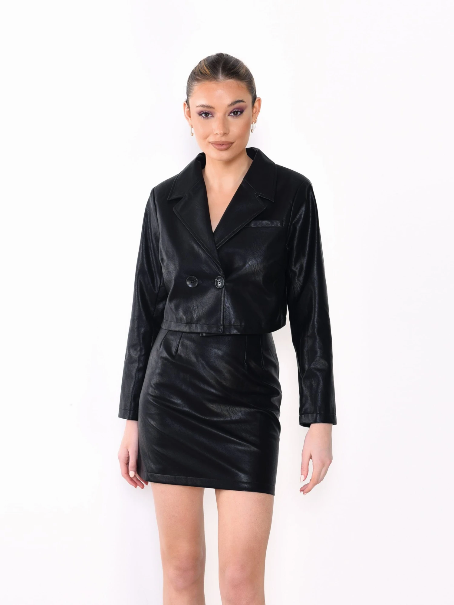 Glamorous Black PU Crop Blazer Jacket 2 Glamorous Black PU Crop Blazer Jacket - Image 2