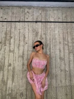 Glamorous Cher Co-ord Diamante Trim Crop Top - Pink Check Sequin -Cheap Softly Dressed Store cf682a1a ef67 4ecf 9594 97664c03e163