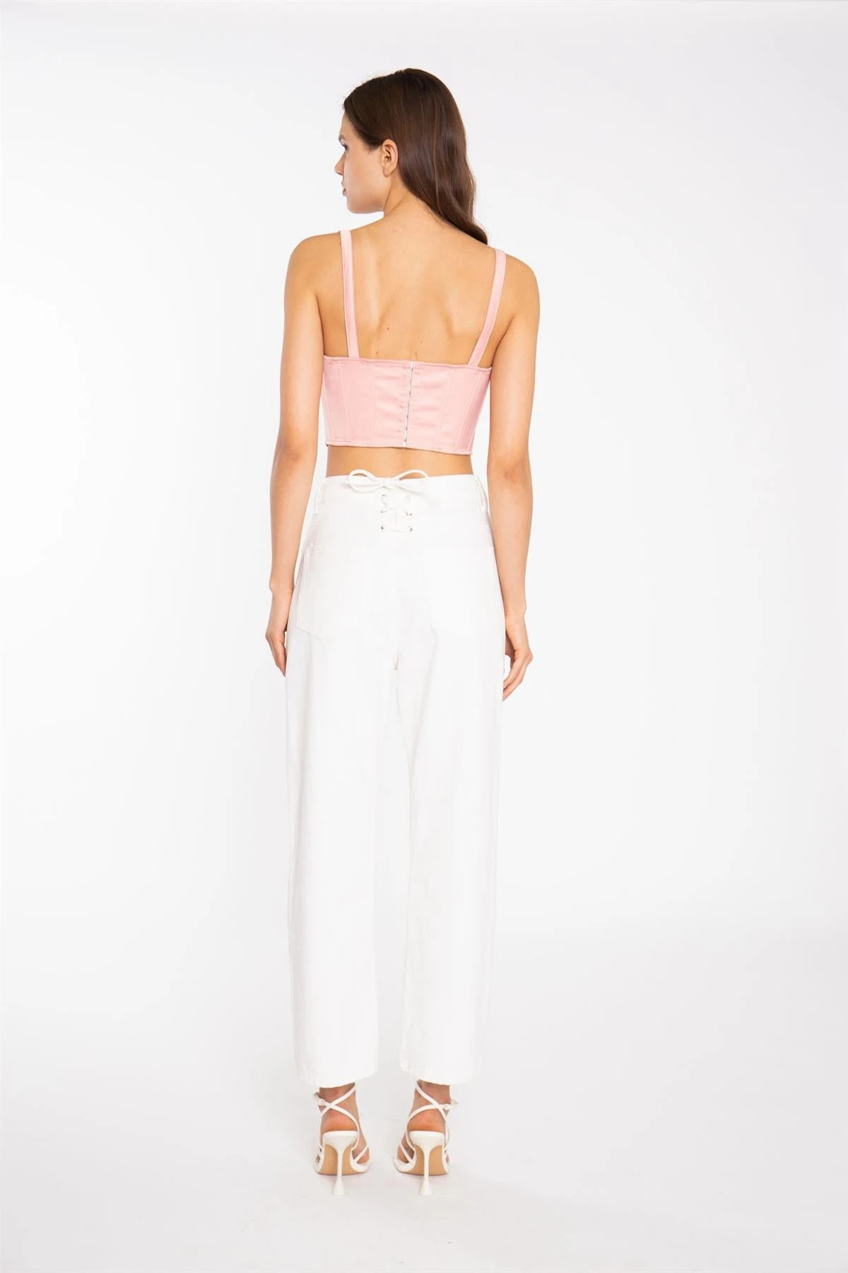 Glamorous Coral Pink Pleated Bust Lace-Up Corset-Top 2 Glamorous Coral Pink Pleated Bust Lace-Up Corset-Top - Image 2