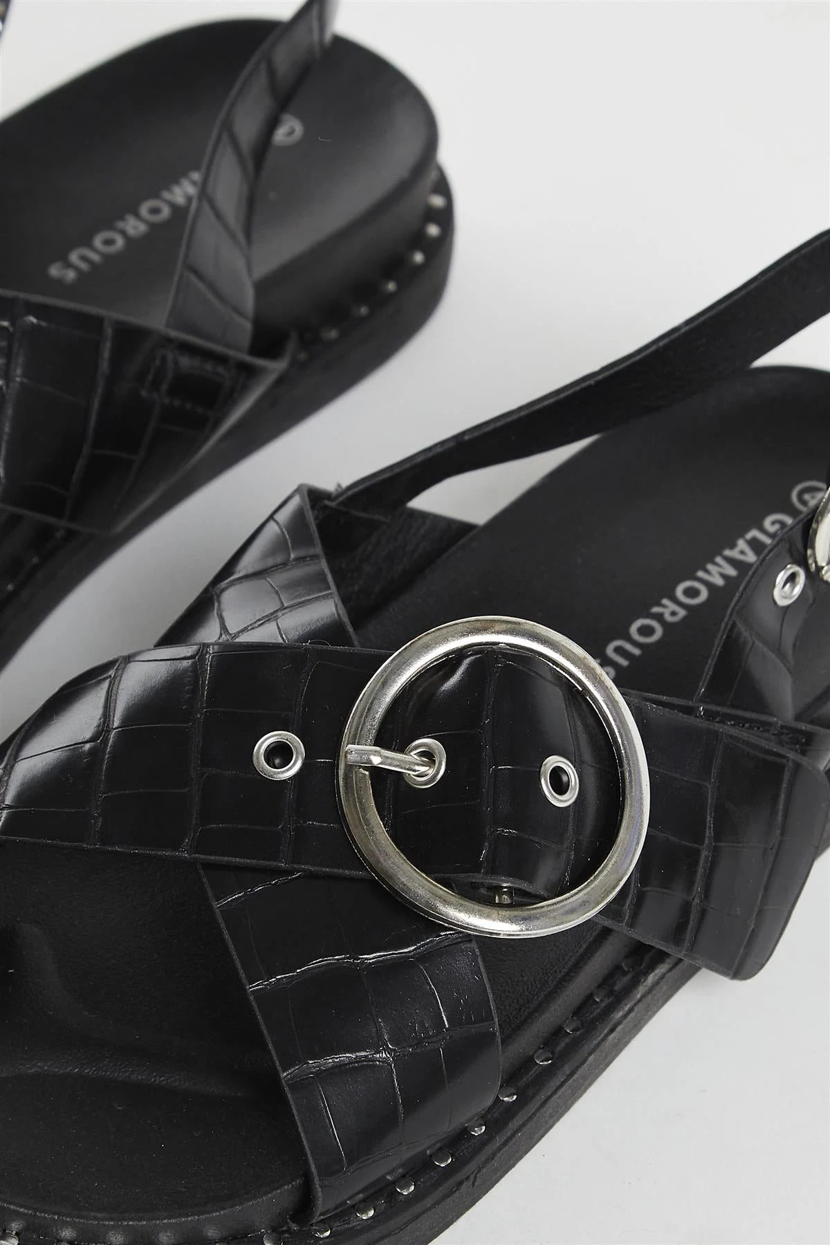 Glamorous Black Croc Cross Over Sandal 3 Glamorous Black Croc Cross Over Sandal - Image 3