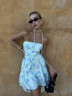 Glamorous Niamh Strapless Hi-Low Dress -Mint-Blue Floral -Cheap Softly Dressed Store de2da004 98ed 45ee b992 acb182633f6a