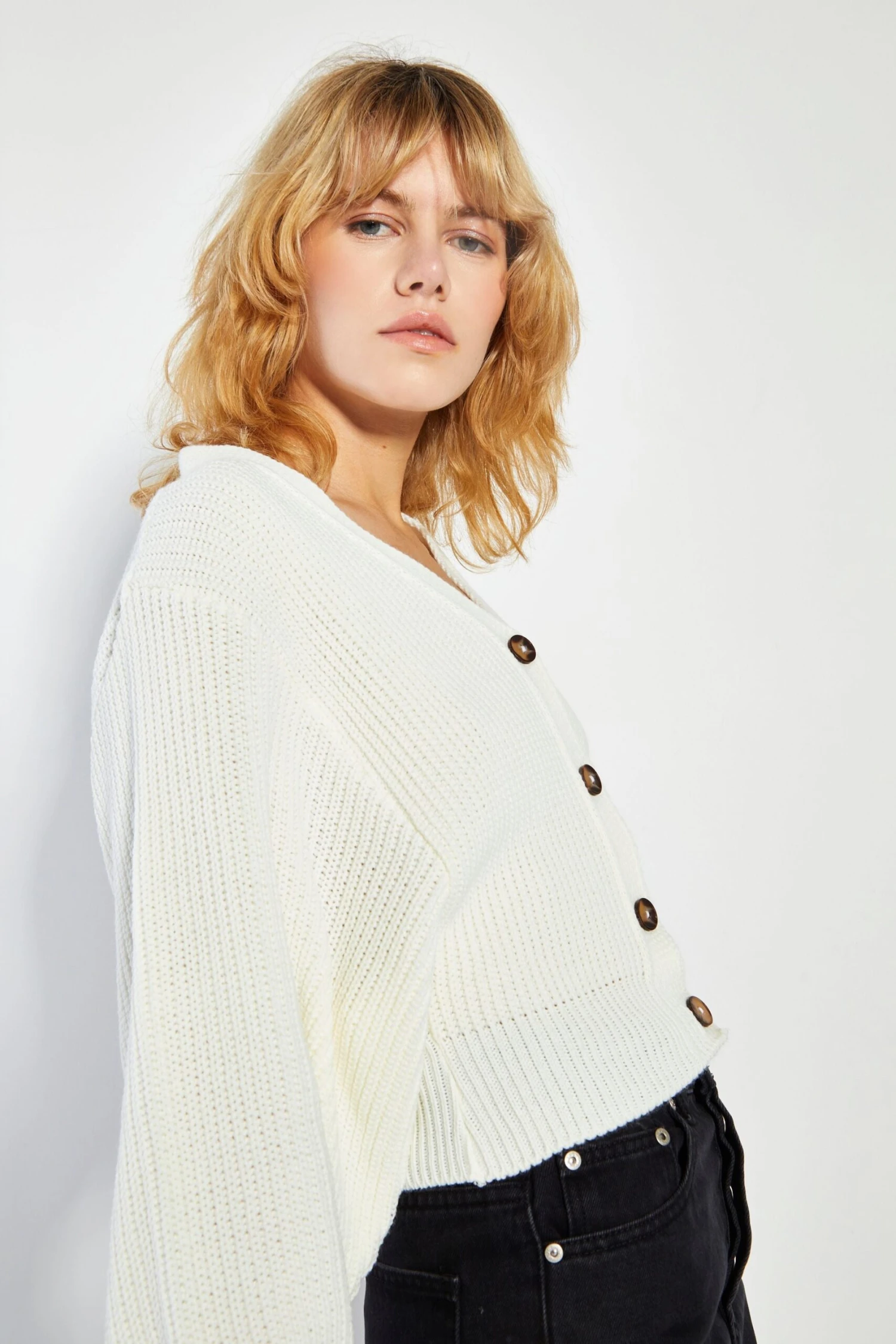 Glamorous Bone White Button Front Knit Cardigan 2 Glamorous Bone White Button Front Knit Cardigan - Image 2