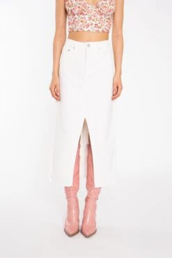 Glamorous Off White Centre-Split Denim Maxi-Skirt