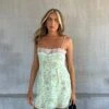 Glamorous Cleo Lace Trim Mini Dress -Green Watercolour Flower