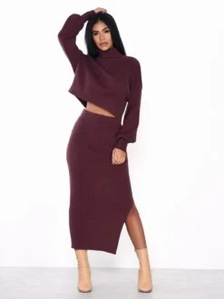 Glamorous Chocolate Plum Side Split Knit Midi Skirt -Cheap Softly Dressed Store e5bc7bfbb503c3db75f0794614d64b3a 1