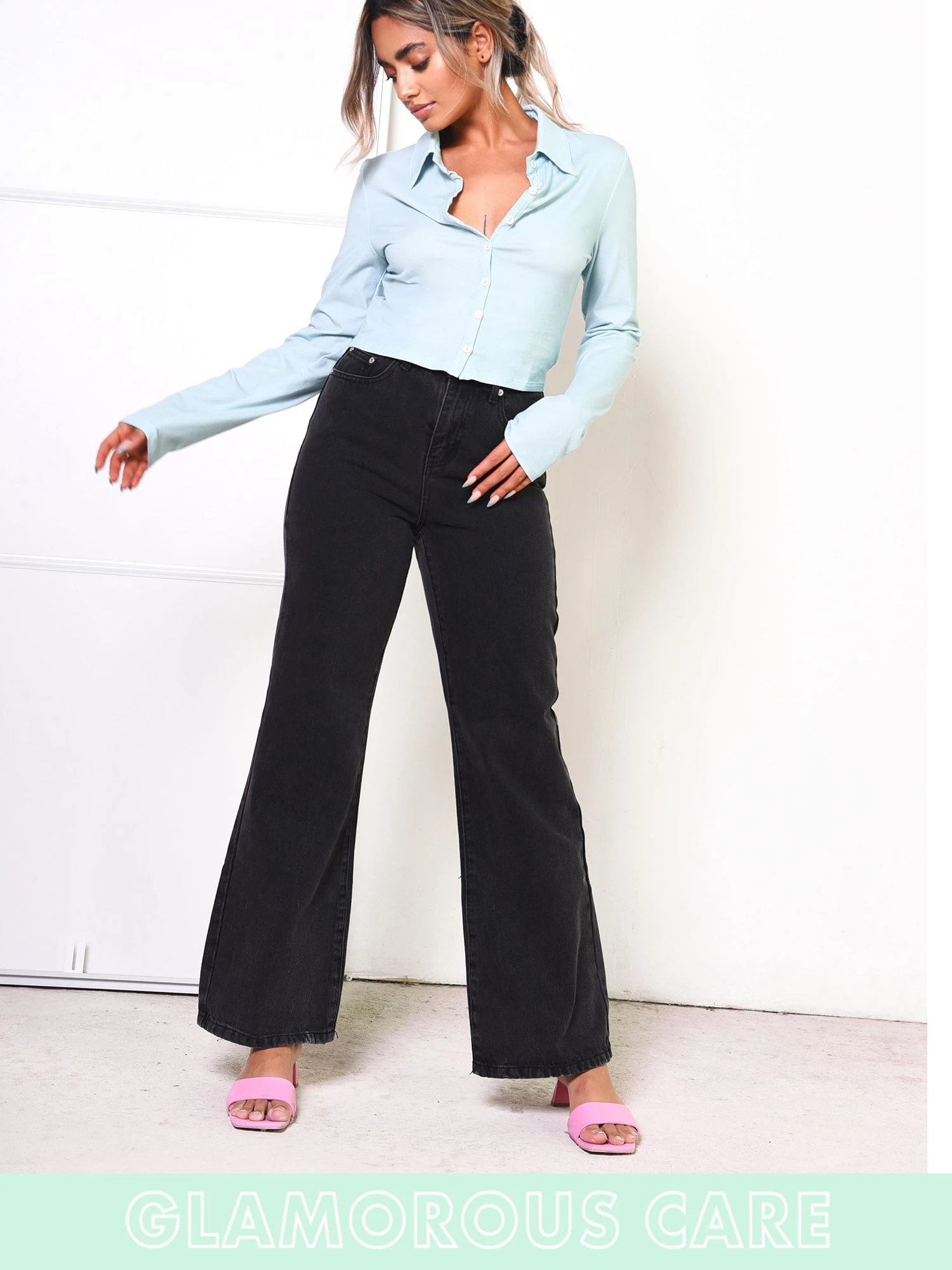 Glamorous Care Light Blue Cropped Collar Shirt 1 Glamorous Care Light Blue Cropped Collar Shirt