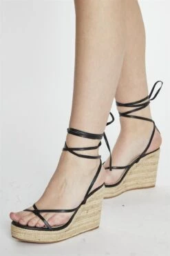 Glamorous Black Thin Lace Up Heeled Wedges -Cheap Softly Dressed Store faabc7b2 1ae5 4aa5 8750 99143c707c6d