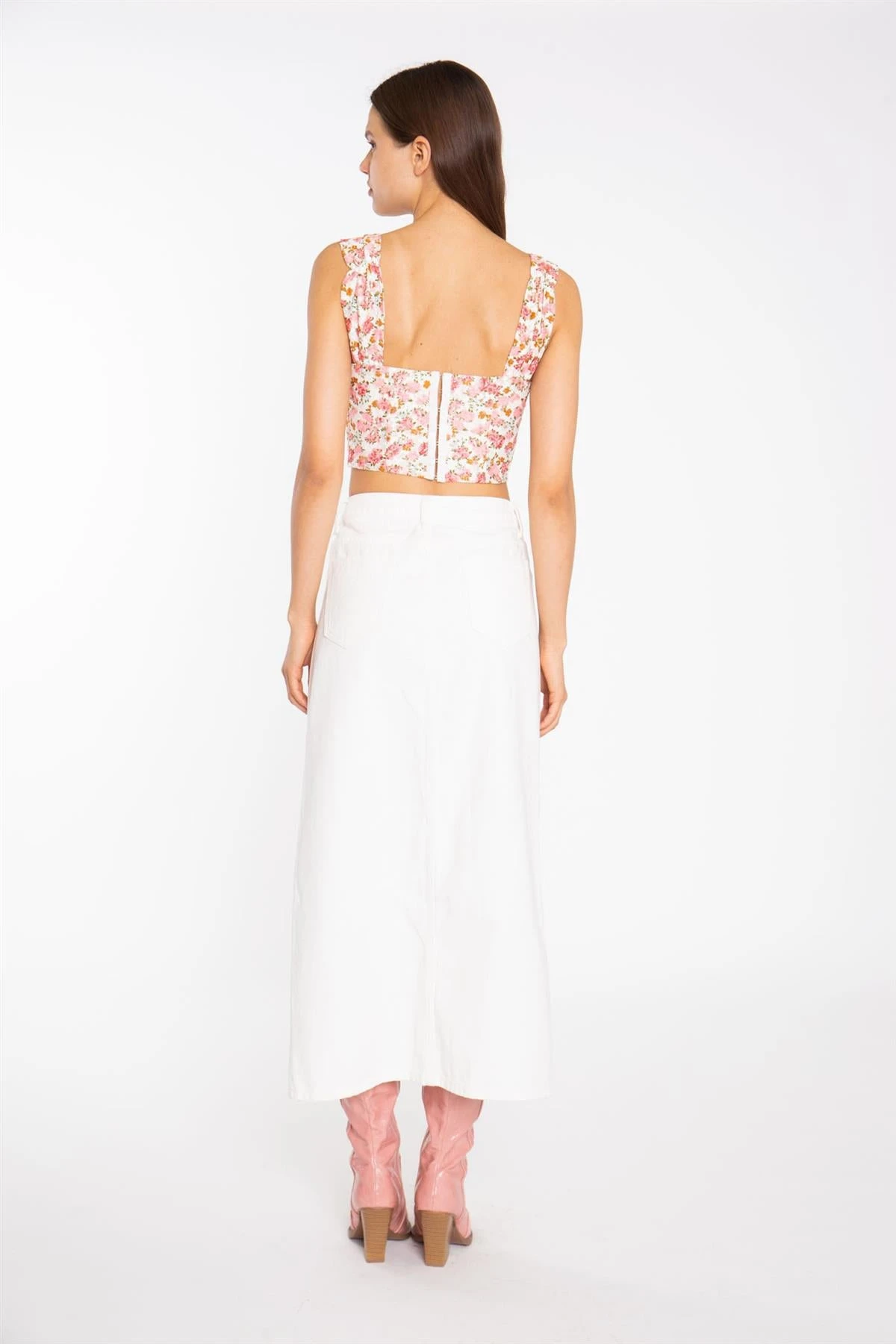 Glamorous Off White Centre-Split Denim Maxi-Skirt 2 Glamorous Off White Centre-Split Denim Maxi-Skirt - Image 2