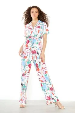 Glamorous Painted Multi Abstract Relaxed Straight Leg Trousers