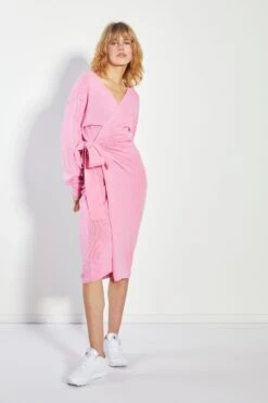Glamorous Womens Candy Pink Tie Waist Knitted Midi Dress -Cheap Softly Dressed Store fe30198ec2759bffe4c3ab357c13c4b5