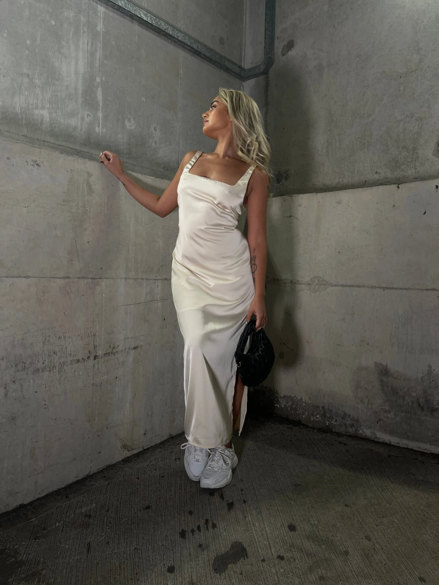 Glamorous Dark-Cream Satin Tailored Square-Neck Midi-Dress 2 Glamorous Dark-Cream Satin Tailored Square-Neck Midi-Dress - Image 2