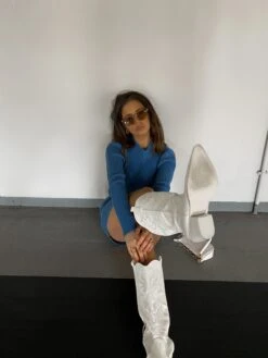 Glamorous Care Stone Blue High Neck Long Sleeve Backless Ribbed Mini Dress -Cheap Softly Dressed Store image00041