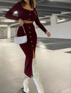 Glamorous Care Plum Melange Button Front Long Sleeve Crop Top -Cheap Softly Dressed Store image00042copy2