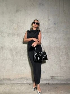 Glamorous Black Ruched Bodycon Midaxi-Dress -Cheap Softly Dressed Store image00052