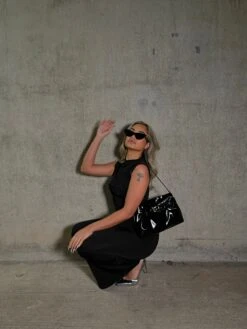 Glamorous Black Ruched Bodycon Midaxi-Dress -Cheap Softly Dressed Store image00055