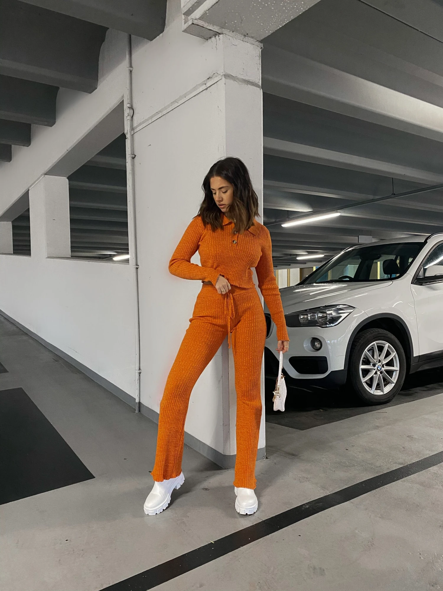 Glamorous Care Rust Melange Button Front Cropped Collar Jumper 4 Glamorous Care Rust Melange Button Front Cropped Collar Jumper - Image 4