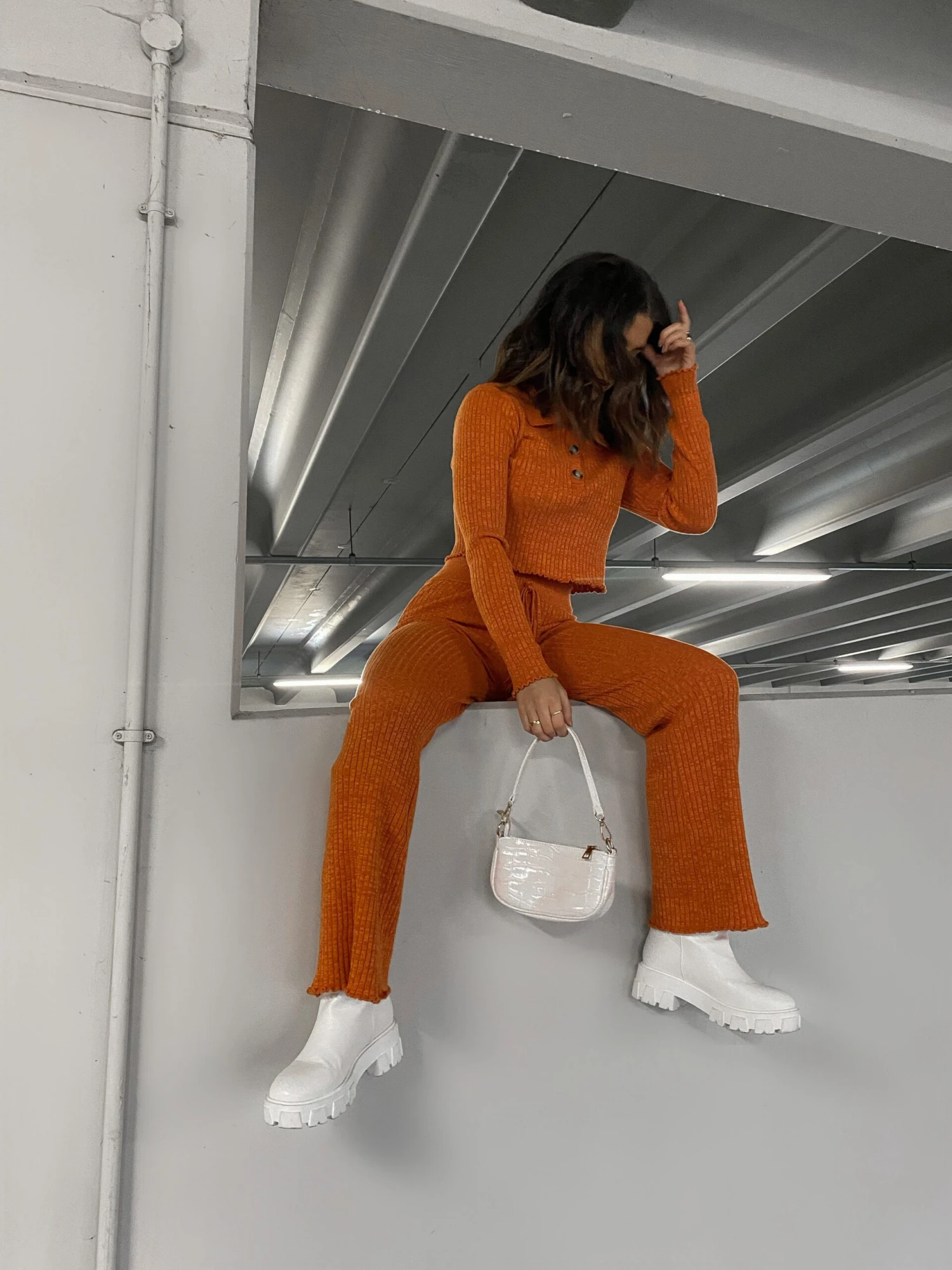 Glamorous Care Rust Melange Button Front Cropped Collar Jumper 3 Glamorous Care Rust Melange Button Front Cropped Collar Jumper - Image 3