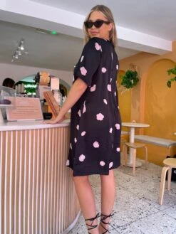 Glamorous Black Floral Satin T-Shirt Mini-Dress -Cheap Softly Dressed Store image01170