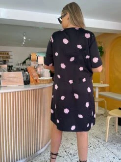 Glamorous Black Floral Satin T-Shirt Mini-Dress -Cheap Softly Dressed Store image01177